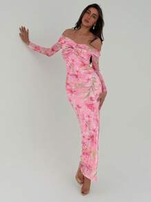 Aloruh Váy lưới dài tay trễ vai in họa tiết hoa hồng ngày lễ tình nhân dành cho nữ - Nhiều màu - Xem 3