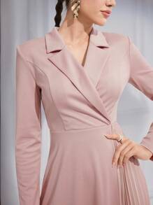 Modelyn Damen einfarbiges Kleid mit Hemdkragen, Langarm, schlicht, Lässig, elegant - Pink - Übersicht 5