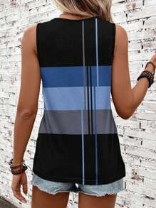 SHEIN LUNE 休闲条纹圆领修身女式背心，适合夏季 - 黑色 - 查看 2