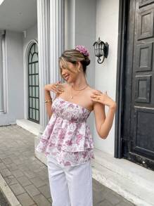 Chiquease Women's Vacation Floral Print Cropped Layered Bustier Top - Pink - View 3