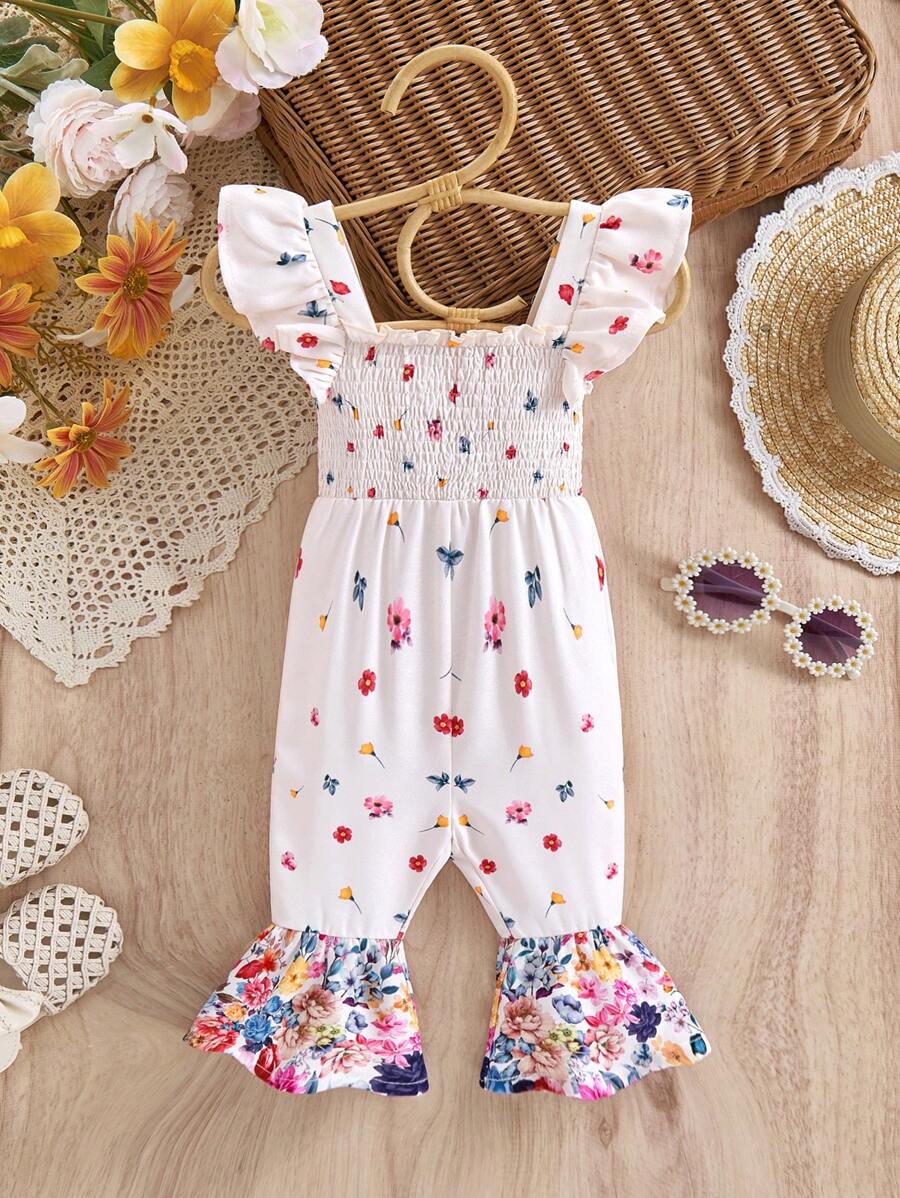 SHEIN 女婴可爱碎花无袖连体衣，夏季