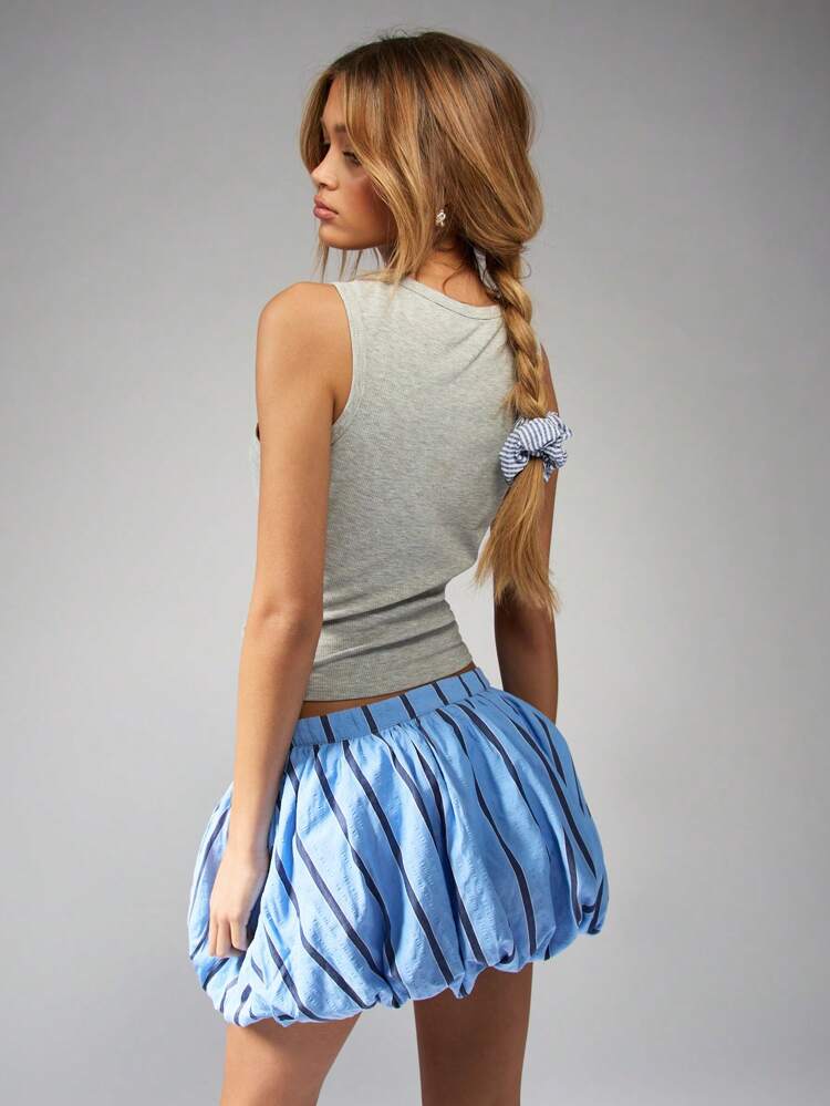MISSGUIDED Bubble Skirt Pinstripe Mini Vertical Striped Elastic Waist Summer Party Festival Dancing Casual Flirty Short Skater Style