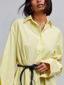 Athîral 女士纯黄色衬衫裙、精致袖口迷你裙、度假女士春装、女士夏装 - 黃色 - 查看 5