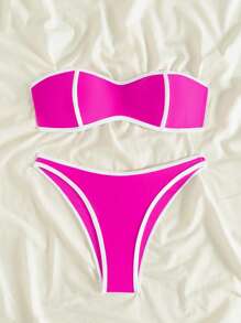SHEIN Swim Conjunto de bikini de mujer con bandeau fruncido y sexy para el verano