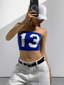 StreetHx 女士数字印花街头风格抹胸上衣，夏季