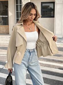 Easowa 女士休闲短款风衣 女士春季服装 女士商务休闲装 女士春季服装 女士商务休闲装 女士办公室服装 秋冬复古风格 - 卡其色 - 查看 10