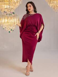 Modelyn Elegant Plus Size Women Batwing Sleeve Bodycon Dress