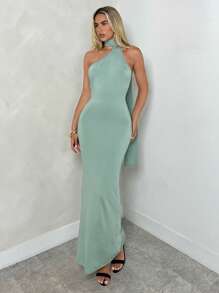 Firerie 大码女式露背纯色超长修身性感吊带连衣裙 - 綠色 - 查看 5
