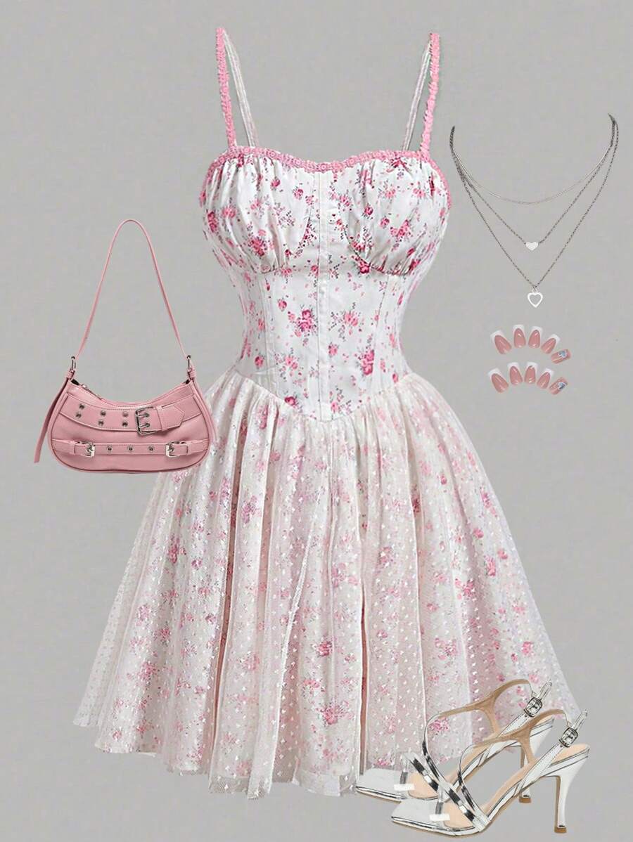 Girlism Đầm dự tiệc trà mini họa tiết chấm bi hoa hồng cổ điển cho bé gái tuổi teen, dây đeo xếp nếp, nhiều lớp, phù hợp cho ngày lễ tình nhân, mùa xuân, mùa hè và sinh nhật - Hồng - Xem 1