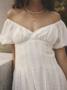 Aralina Summer Outfit Puff Sleeve V Neckline Flowy Vacation Maxi Dress - Multicolor - View 3