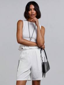 Athîral Women Linen Look Casual Side Stripe Sporty Shorts, Everyday Wear,Back To School Girls Outfits,Cute Tops School,White Top