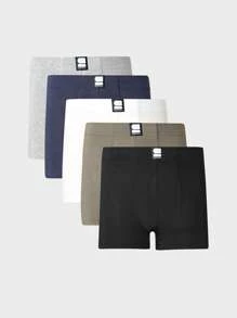 SUMWON Stretch Boxer Briefs Comfort Pack Of 5 Underwear Mid Thigh Length Classic Fit Essential Everyday Trunks Multi Pack Basic Essential - Black - View 1