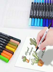Dual Tip Brush Marker, Fine & Soft Double Tip Art Markers For Adult Kids Coloring Hand Lettering Writing Planner Journal Note Calligraphy Drawing Art Craft School Supplied Back To School - Multicolor - View 6