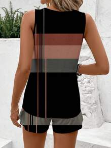 SHEIN LUNE 2 Stücke Damen Sommer ärmelloses Top mit Rundhalsausschnitt und Kurzarm Hemd Set