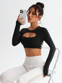 Slayform Women's Open Back Criss-Cross Back Sports Long Sleeve T-Shirt - Black - View 5