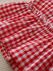 SHEIN Newborn Baby Girl 2pcs Cute Red Plaid Bow Camisole Top And Shorts Set, Summer - Red and White - View 4