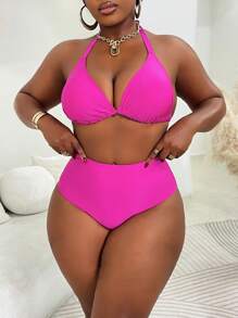 SHEIN Slayr CURVE Classic Resort Style Ombre Color Block Plus Size Tankini Swimwear, Summer Beach Vacation - Multicolor - View 3