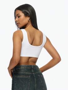 MISSGUIDED Twist前裁剪背心无袖夏季运动瑜伽运动文胸风格修身版型时尚休闲锻炼健身房上衣 - 白色 - 查看 2