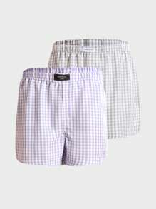 SUMWON 2 Packs Premium Woven Boxer Shorts Summer Breathable Gingham Check Pajama Underwear Sleepwear Leisure Holiday Casual Two Pack - Multicolor - View 1