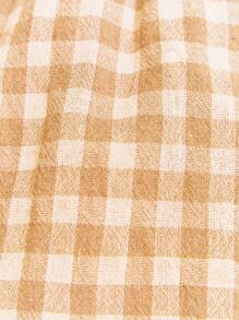 SHEIN Girls' Checkered Woven Fabric Puff Sleeve Flared Hem Blouse In Nature Style - Yellow - View 6