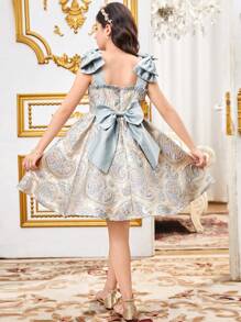 SHEIN 青少年女孩珍珠肩蝴蝶结后背蝴蝶结派对连衣裙，无袖