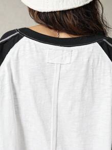 Bohemela 休闲撞色圆领插肩袖宽松大码 T 恤 - 黑與白 - 查看 4