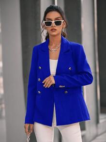 Aveloria Modichic Double Breasted Decor Pocket Blazer Workwear  - Royal Blue - View 4