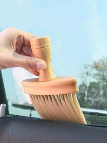 SHEIN 1pc Wooden Handle Cleaning Brush, Long Bristle Brush For Cleaning Car Air Conditioning Outlet, Interior Cracks