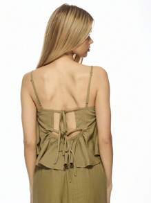 MISSGUIDED Linen Peplum Cami Top Summer Casual Flowy Tank Cropped Sleeveless Ruffle Holiday Beach Resort Wear Lightweight Breathable Fashion Christmas