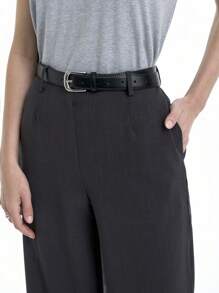 SHEIN Clasi 高档休闲卷边阔腿中长裤春夏 - 灰色 - 查看 5