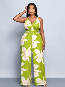 SOLERSUN Plus Size Spring And Summer Fashion, Elegant And Sexy, Valentine's Day, Wedding Season Party, Music Festival, Beach, Seaside Vacation, Romantic Date, Halter Neck Tie, Cross Waist Tie - Green - View 3