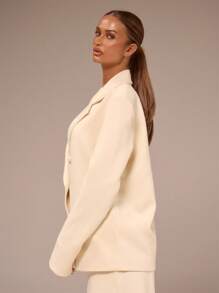 SHEIN X Scot Louie MUSERA Áo blazer dáng rộng, ve áo xẻ, hai hàng cúc, thanh lịch, chuyên nghiệp, công sở, thường ngày, đi nghỉ mát, mùa đông, đi làm, văn phòng, giới thượng lưu, hẹn hò, đi chơi, trở lại trường học, dự đám cưới, vest dễ thương, thường ngày, lịch sự, màu kem, may đo, ngày lễ tình nhân, mùa xuân, ngày lễ tình nhân. - Kem - Xem 4