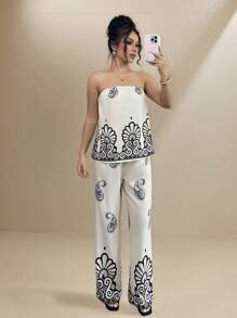 Calvaya 2pcs/Set Women Elegant Resort Floral Print Camisole And Pants Set