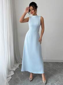 Elenzga Vestido casual sin mangas con volantes y parches, para mujer, para ocio, hogar y exterior