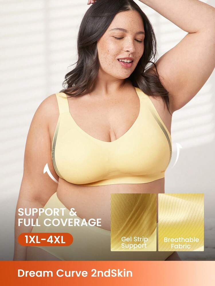 Plus Dream Curve 2ndHaut Volle Abdeckung Drahtlos Nahtlos Atmungsaktiv Seitliche Unterstützung Lounge Sport Workout Lingerie als Oberbekleidung BH Buttergelb Klebrig Größenfreiheit Baisc BH Unsichtbare Unterwäsche