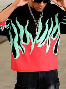 PAVTROS Áo thun nam Manfinity Streetrush phong cách đường phố trẻ trung, gồm áo thun kiểu áo bóng rổ màu đen nổi bật với họa tiết ngọn lửa 3D màu đỏ và xanh lá cây rực rỡ, cùng thiết kế tay lỡ cổ tròn. Chiếc áo thun kiểu áo bóng rổ này có hình in lớn, tạo nên một món đồ thời trang đường phố hoàn hảo theo phong cách Y2K và là một ý tưởng quà tặng tuyệt vời dành cho bạn trai hoặc chồng. - màu đen - Xem 4