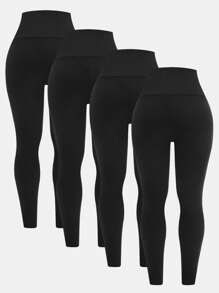 SHEIN Girlism Tween Girl 修身休闲舒适高腰交叉细节运动裤，多件装