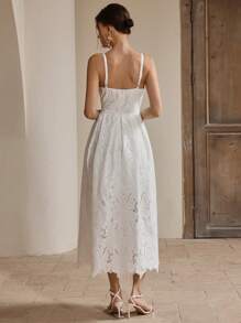 Anewsta 高端手工刺绣珍珠装饰腰部收腰吊带背心连衣裙