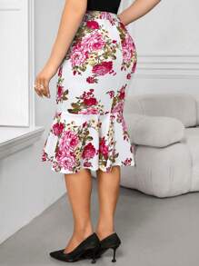 SHEIN Lady Spring And Summer Red Rose Printed Wedding Wedding Guest Women Valentine's Day Elegance And Romance Ruffle Ruffle Designs Vacation Outfits Woman Women Skirts