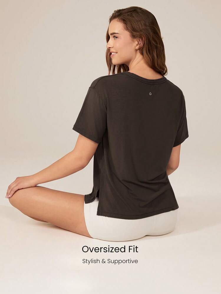 Modal Oversized Everymode T-Shirt Tägliches Lässig Sommer Kompressionsshirt