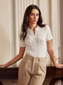 Anewsta Elaire Anewsta 春夏 Old Money 优雅简约 Polo 领短袖针织毛衣，羊毛混纺 - 白色 - 查看 2