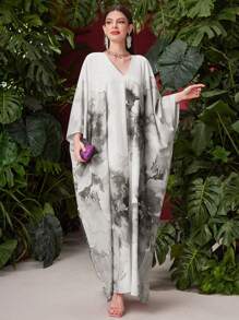 Al Najma 优雅花卉印花蝙蝠袖长裙