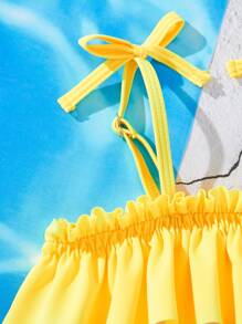 SHEIN 1pc Baby Girl Simple Fashion Casual Everyday One-Piece Swimsuit - Yellow - View 5