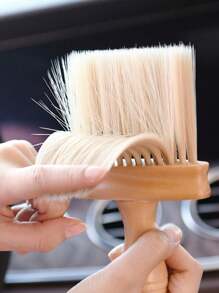 SHEIN 1pc Wooden Handle Cleaning Brush, Long Bristle Brush For Cleaning Car Air Conditioning Outlet, Interior Cracks