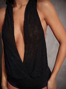 Hauture Women's Deep V-Neck Black Lace Backless Bodysuit With Hood,Summer 70's Club Party Disco Outfit, Tank Tops For Date Night,Concerts - Black - View 6