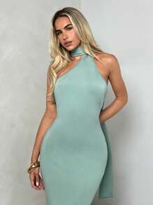 Firerie 大码女式露背纯色超长修身性感吊带连衣裙 - 綠色 - 查看 4