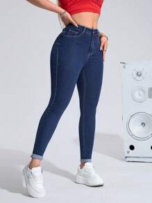 SHEIN Essnce Casual Solid Color Simple Fashion Everyday Denim Jeans