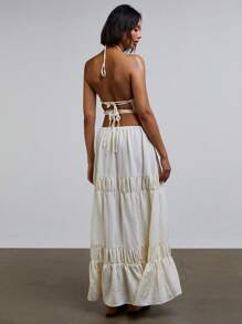 Athîral Women Butter Yellow Halterneck Boho Drawstring Maxi Dress, Beach/Vacation Stylish Everyday Western Wear Vintage Old Money Aesthetic Spring/Summer