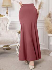 Modelyn 修身高腰鱼尾喇叭女裙 - 粉色 - 查看 5