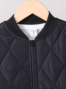 SHEIN 2 Pieces Of Young Boys Clothing Casual College Comfortable Quilted Jacket Long Sleeve Coat And Sweatpants Set Suitable For Commuting To School Daily Casual College Suitable For Kids Outfits Young Boy Clothes Back To School Boys Set Suitable For Birthday Parties, Evening Parties, Performances, Weddings, Baptisms, Opening Ceremonies Daily Suitable For School Suitable For Travel Suitable For Sports Suitable For Autumn And Winter Seasons, Fleece, Thickened - Black - View 7